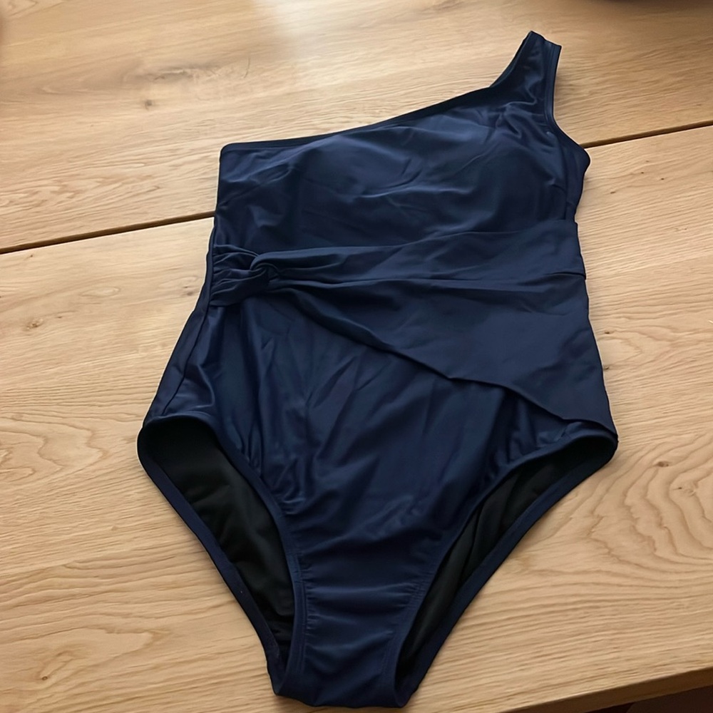 Navy One Shoulder One Piece Swimsuit